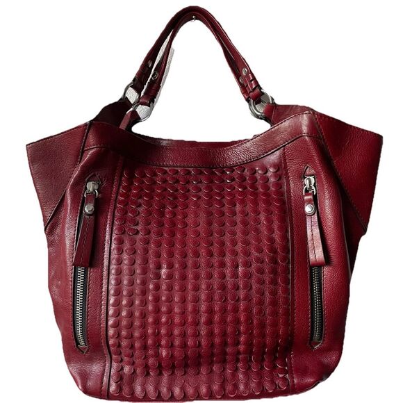 NWT'S orYANY Red Leather Tote/Shoulder/Satchel Handbag Large Studded/Zippers